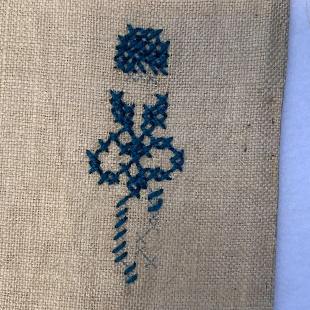 Cross Stitch Club Chair Arm Back Covers Unfinished Fabric Kit Vintage Blue Ecru